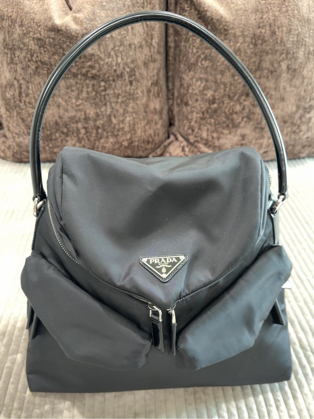 Prada Black Nylon Shoulder Bag with Top Handle